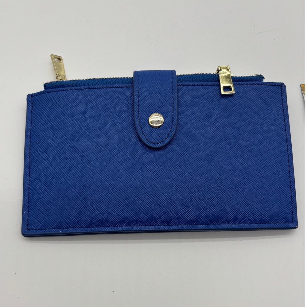 Royal Blue Faux Leather Bifold Wallet with Multiple Card Slots & Zipper Pockets